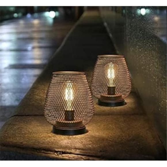 Set of 2 Metal Cage LED Lantern Battery Powered Cordless Accent Light with LED - Picture 4 of 6
